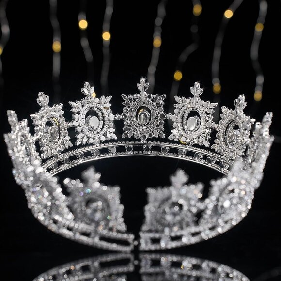 Cubic Zirconia Bridal Tiara Silver Queen Crown for Wedding Prom Queen Gift - Picture 4 of 9